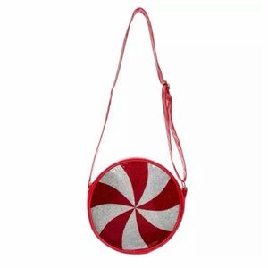Peppermint Christmas Candy Red and Silver Swirl Round Bag Purse - NWT